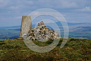 Pinhaw Beacon Trig Point on the Penine Way, Elslack Moor near Lothersdale, North Yorkshire. England, UK