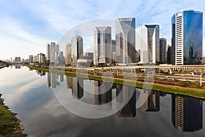 View of Marginal Pinheiros with modern buildings photo