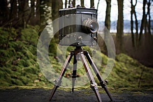 pinhole camera with tripod and shutter release