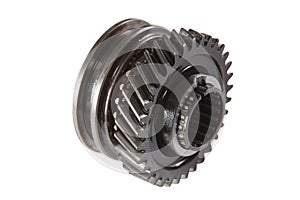 Pinion gear synchronizer gearbox car, isolated, on a white background, with clipping path