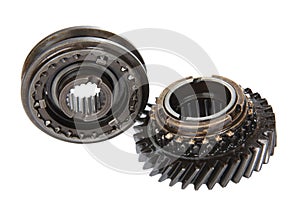 Pinion gear synchronizer gearbox car, isolated, on a white background, with clipping path