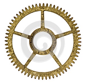 Pinion of old clock mechanism, isolated on white background