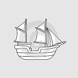 Pinisi, Indonesian Traditional Ship, Black And White Vector Illustration. photo