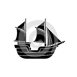 Pinisi, Indonesian Traditional Ship, Vector Silhouette Illustration