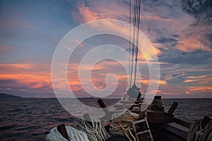Pinisi Schooner Sailing Into Indonesian Sunset