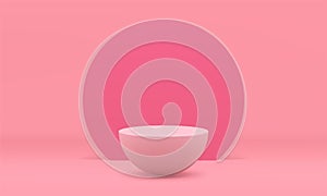 Pink 3d podium semisphere stage round design promo retail merchandise arena realistic vector