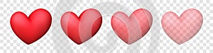 Pink 3d realistic heart symbols with transparency effect. Happy Valentine\'s day clip art for banner or letter template