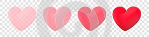 Pink 3d realistic heart symbols with transparency effect. Happy Valentine\'s day clip art for banner or letter template