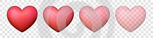 Pink 3d realistic heart symbols with transparency effect. Happy Valentine\'s day clip art for banner or letter template