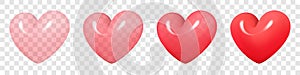 Pink 3d realistic heart symbols with transparency effect. Happy Valentine\'s day clip art for banner or letter template