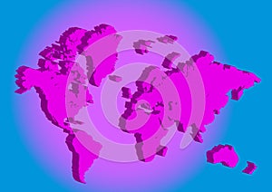 Pink 3d world map