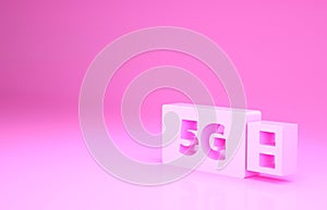 Pink 5G modem for fast mobile Internet icon isolated on pink background. Global network high speed connection data rate