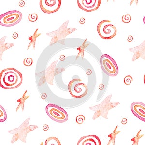 Pink abstract elements watercolor seamless pattern