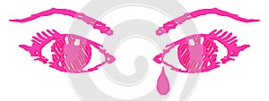 Pink abstract eye and teardrop in 3D