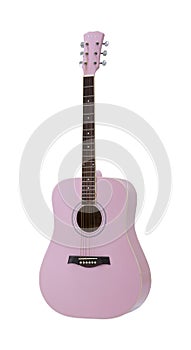 Pink Acoustic Guitar, String Music Instrument Isolated on White background