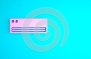 Pink Air conditioner icon isolated on blue background. Split system air conditioning. Cool and cold climate control