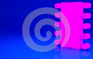 Pink Airport runway for taking off and landing aircrafts icon isolated on blue background. Minimalism concept. 3d