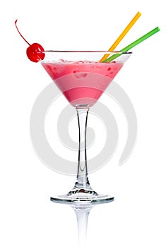 Pink alcohol cocktail in martini glass isolated