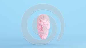 Pink Alien Bust Face Head Sculpture Decoration Statue Blue Kitsch Background