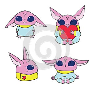 Pink alien character illustrations