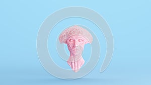 Pink Alien Queen Bust Face Head Sculpture Decoration Statue Blue Kitsch Background