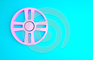 Pink Alloy wheel for a car icon isolated on blue background. Minimalism concept. 3d illustration 3D render