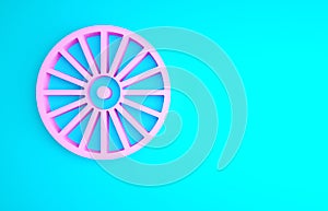 Pink Alloy wheel for a car icon isolated on blue background. Minimalism concept. 3d illustration 3D render