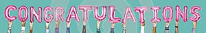 Pink alphabet balloons forming the word congratulations