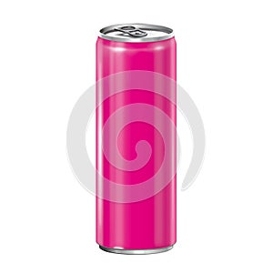 Pink aluminum can on white background.