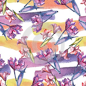Pink amaryllis. Seamless background pattern. Fabric wallpaper print texture.