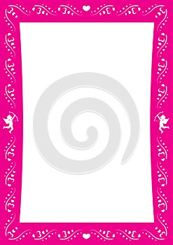Pink amorous border with heart and cupids for Valentine day