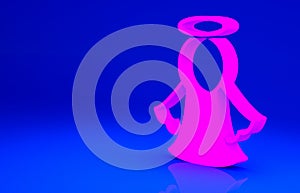 Pink Angel icon isolated on blue background. Minimalism concept. 3d illustration 3D render