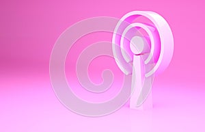 Pink Antenna icon isolated on pink background. Radio antenna wireless. Technology and network signal radio antenna