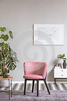 Pink armchair in the living room