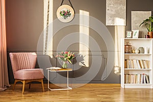 Pink armchair in living room