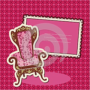 Pink Armchair and picture on checked background