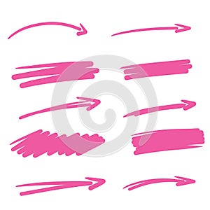 Pink arrow. Abstract rectangular shape. Strokes and smearing for background