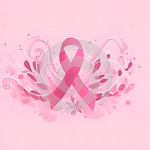 Pink awareness ribbon with pink background for breast cancer survivors hope ai generated