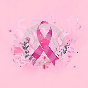 Pink awareness ribbon with pink background for breast cancer survivors hope ai generated