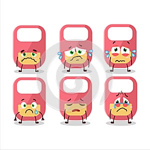 Pink baby appron cartoon character with sad expression