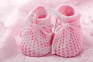 Pink baby booties photo