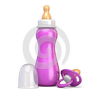 Pink baby bottle and pacifier 3D
