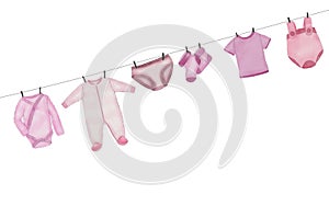 Pink Baby Clothes Watercolor illustration