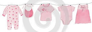 Pink Baby Clothes Watercolor illustration