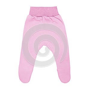 Pink baby footed pants. child footie trousers isolated on white background