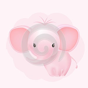Pink baby girl elephant happy on soft pastel cloud