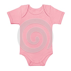 Pink baby girl shirt bodysuit with short sleeve isolated on a white background. Mock up for design and placement of logos. Copy