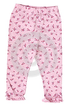 Pink baby leggings pants isolated.