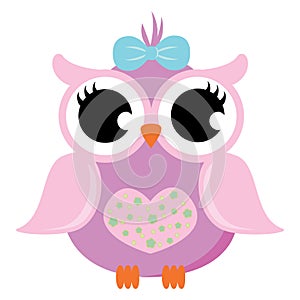 Pink Baby Owl with Ribbon Vector