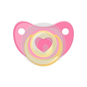 Pink baby pacifier icon in flat style isolated on white background